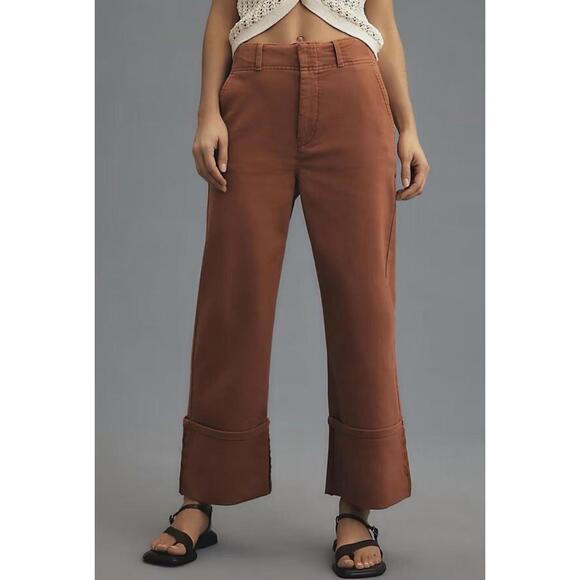 Anthropologie Pants - Anthropologie Pilcro pants 29 dark orange high rise wide leg cuffed loose boho